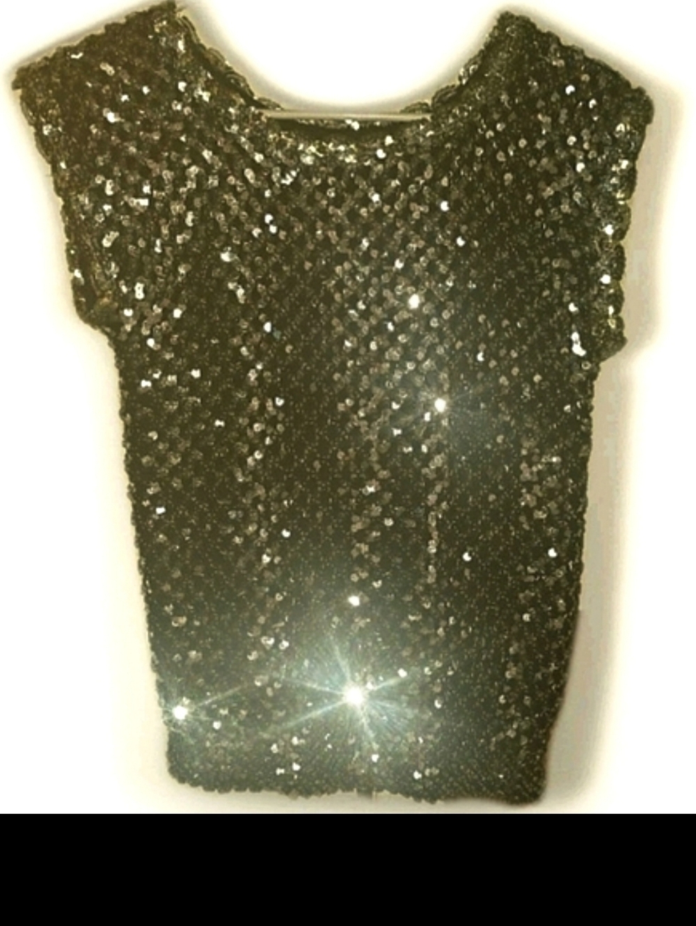 Vintage CREATIONS III Silver And Gold Sequin Cap-Sleeve Women's Top - Black